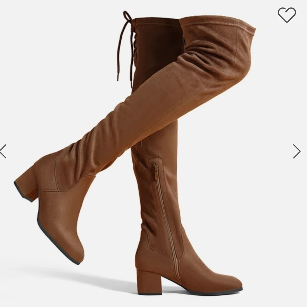 DREAM PAIRS Laurence Chunky Heel Thigh High Boots Brown-Suede Size 9